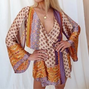 12th Tribe Gold Standard Multicolored Kimono Mini Wrap Dress M